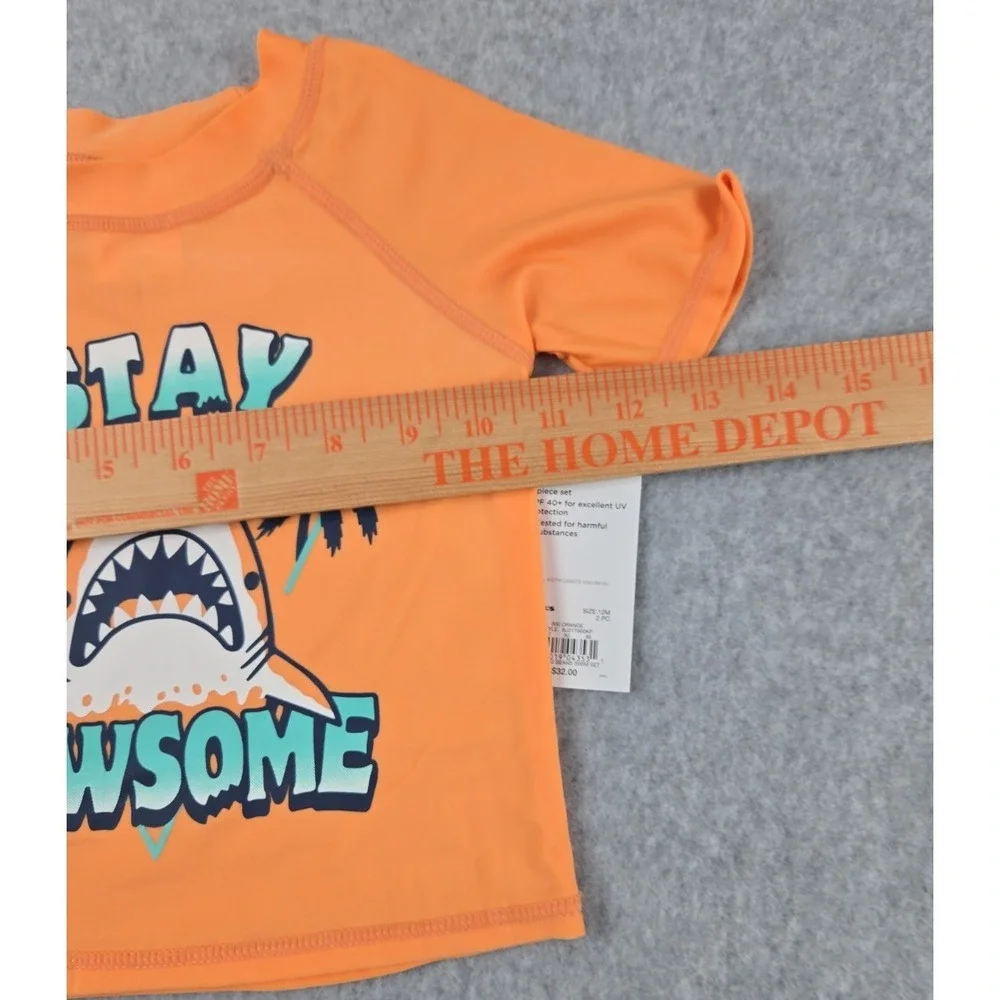 Jumping‎ Beans Shark Boys 2 pc Swim Set Size 12 Months Rash Guard Top Trunks NWT